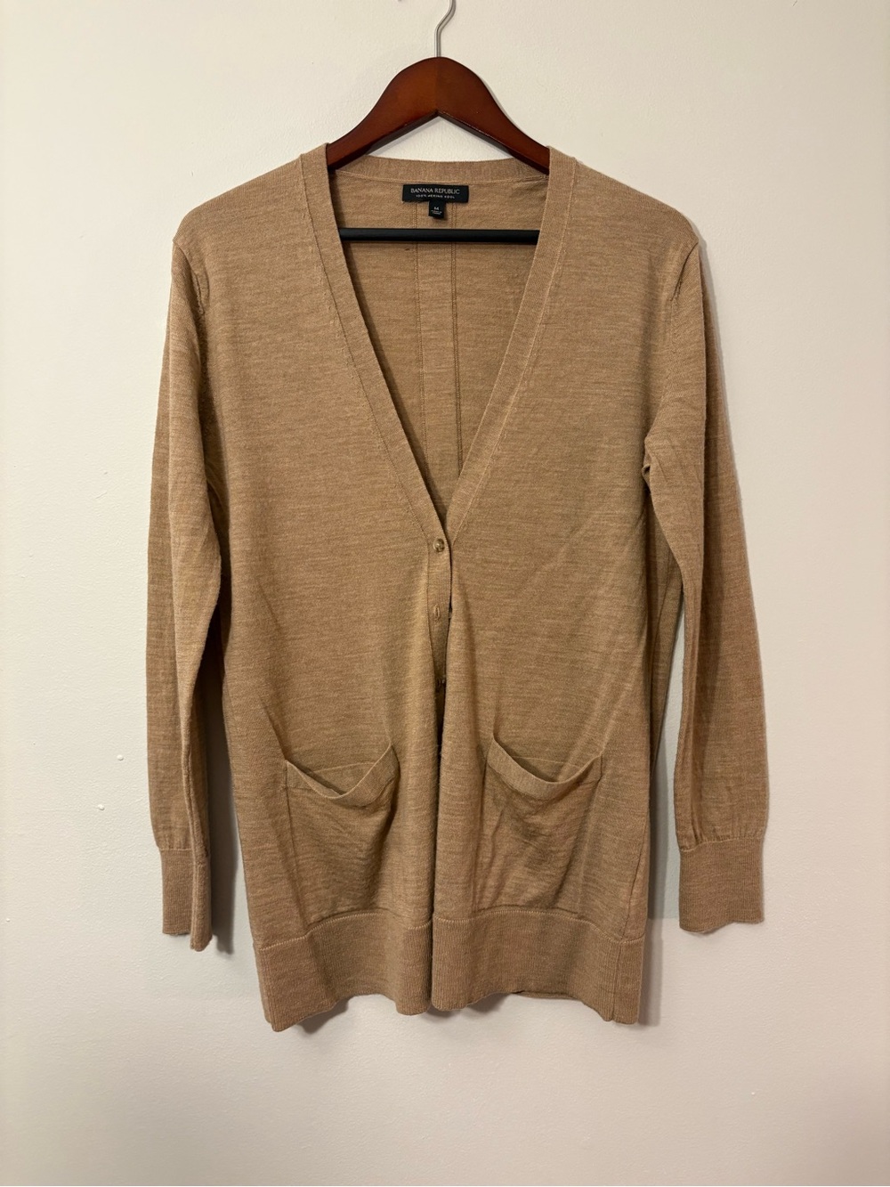 Banana Republic 100% Merino Wool Longline Cardigan — Camel — Size M 🍂